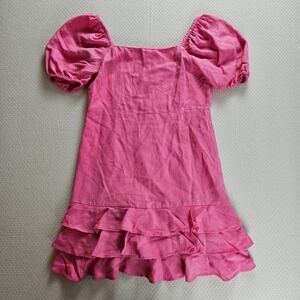 Bardot Junior Girls Barbie Pink Linen Puff Sleeve Ruffle Hem Dress Size 12